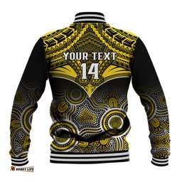Personalised Richmond Football Baseball Jacket Tigers Aboriginal Mix Polynesian Pattern