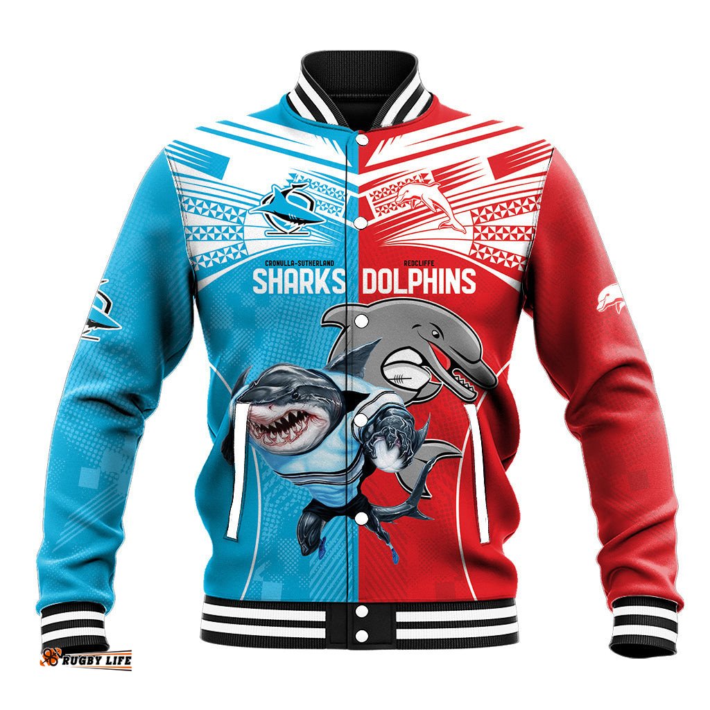 Custom Dolphins and Shark Baseball Jacket Together Sporty Style