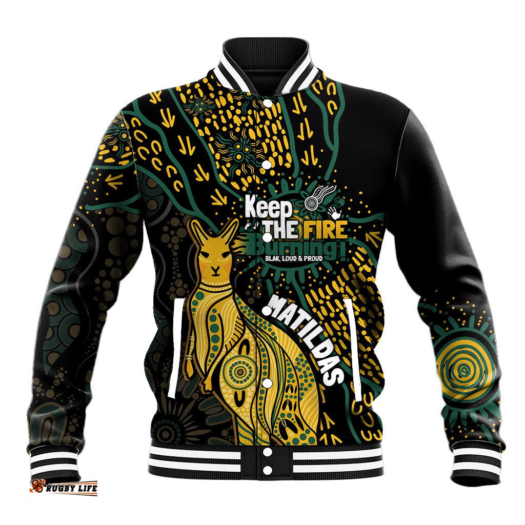 Australia Matildas Indigenous Baseball Jacket NAIDOC 2024 Keep The Fire Burning