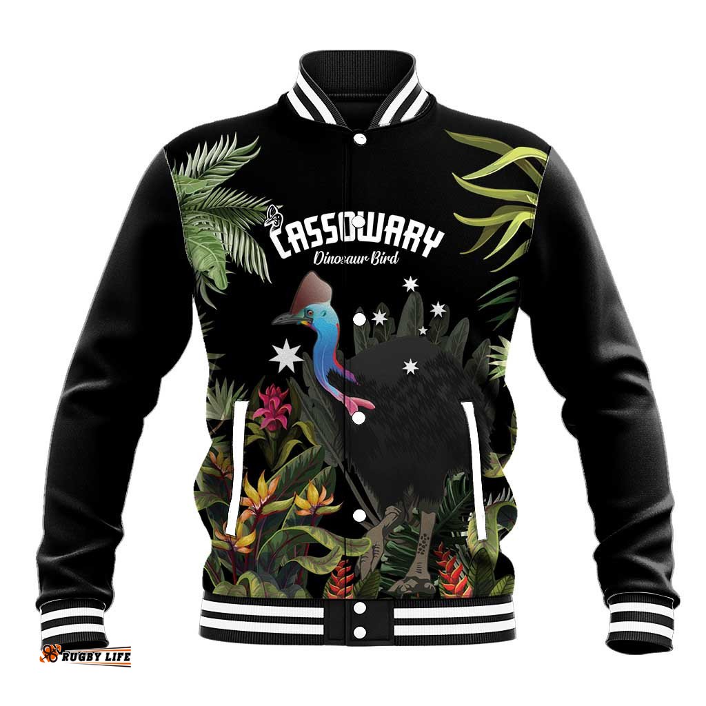 Personalised Australia Cassowary Baseball Jacket Dinosaur Bird - Rainforest Vibes