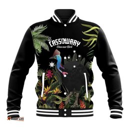Personalised Australia Cassowary Baseball Jacket Dinosaur Bird - Rainforest Vibes