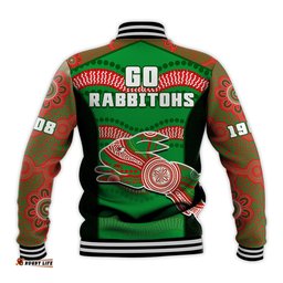 Rabbitohs Rugby Baseball Jacket Souths 1908 Aboriginal Dot Painting Go Bunnies