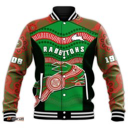 Rabbitohs Rugby Baseball Jacket Souths 1908 Aboriginal Dot Painting Go Bunnies