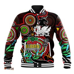Dragons Rugby Aboriginal Art Baseball Jacket NAIDOC Indigenous Tribal