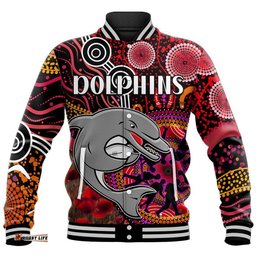 Dolphins Rugby ANZAC Baseball Jacket Aboriginal Military and Poppy Flowers