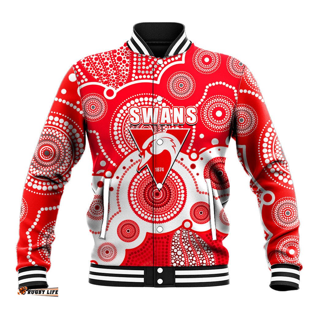 Custom Personalised And Number Swans AFL Baseball Jacket Aboriginal Patterns