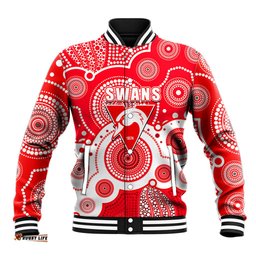 Custom Personalised And Number Swans AFL Baseball Jacket Aboriginal Patterns