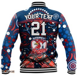 Custom Personalised Roosters Rugby Baseball Jacket Boomerang Indigenous Dots