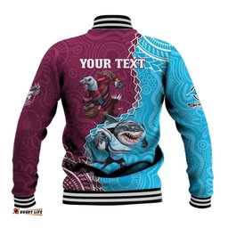 Personalised Eagles And Sharks Rugby Baseball Jacket Aboriginal Mix Polynesian Pattern