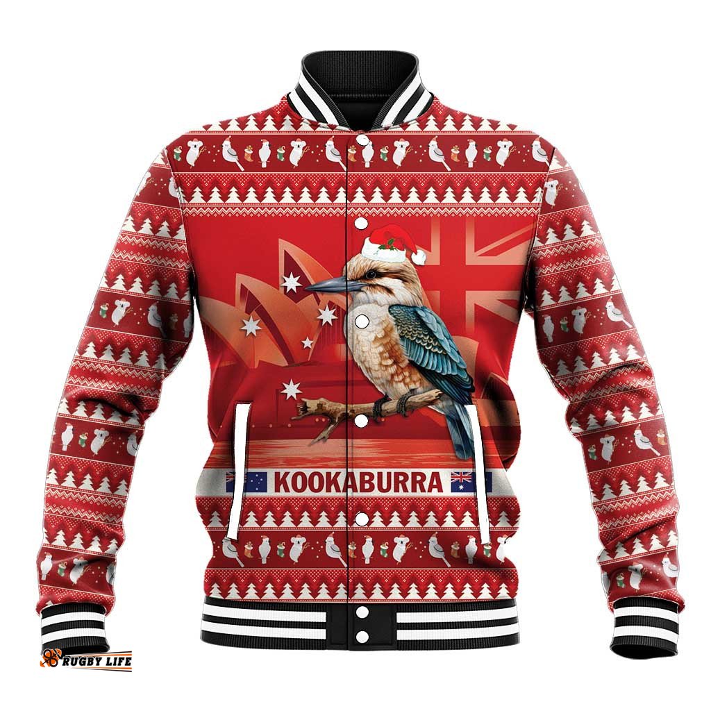 Aussie Kookaburra Baseball Jacket Merry Christmas Red Style
