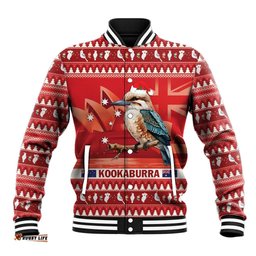 Aussie Kookaburra Baseball Jacket Merry Christmas Red Style