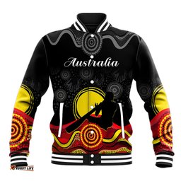 Custom Personalised Australian Indigenous Baseball Jacket Didgeridoo Man Circle Aboriginal Art