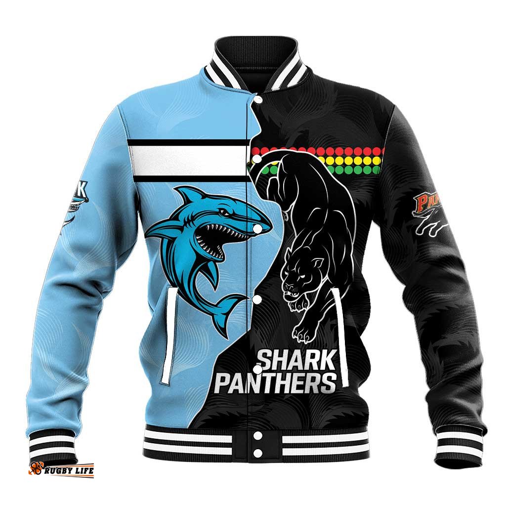 NRL Panthers-Shark Mascot Custom Baseball Jacket Cracked Metal Style