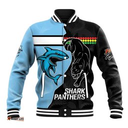NRL Panthers-Shark Mascot Custom Baseball Jacket Cracked Metal Style