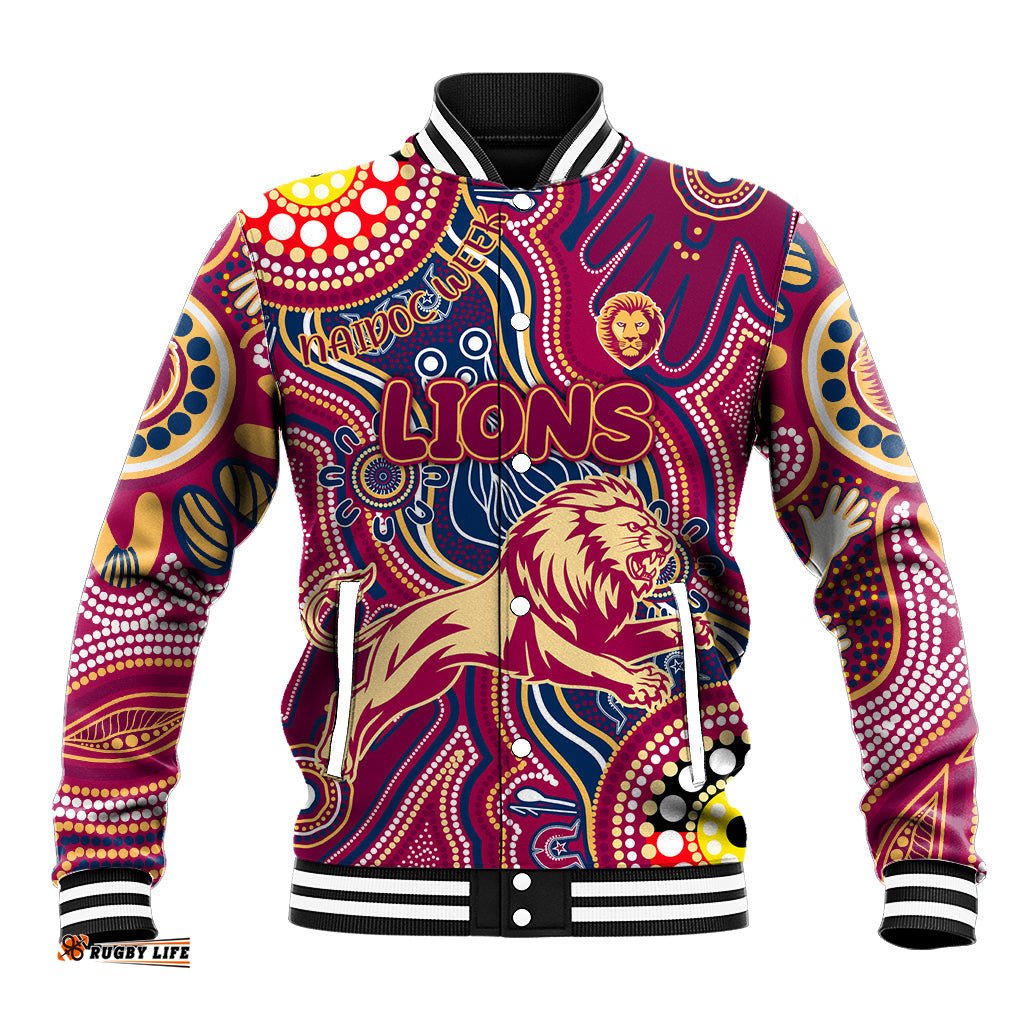 Personalised NAIDOC Week 2024 Brisbane Lions Baseball Jacket Australian Aboriginal Hand Painting DT02