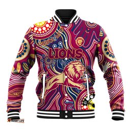 Personalised NAIDOC Week 2024 Brisbane Lions Baseball Jacket Australian Aboriginal Hand Painting DT02