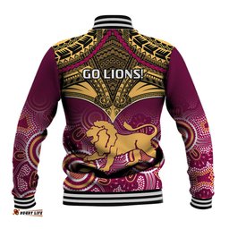 Brisbane Football Baseball Jacket Go Lions Aboriginal Mix Polynesian Pattern