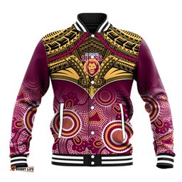 Brisbane Football Baseball Jacket Go Lions Aboriginal Mix Polynesian Pattern