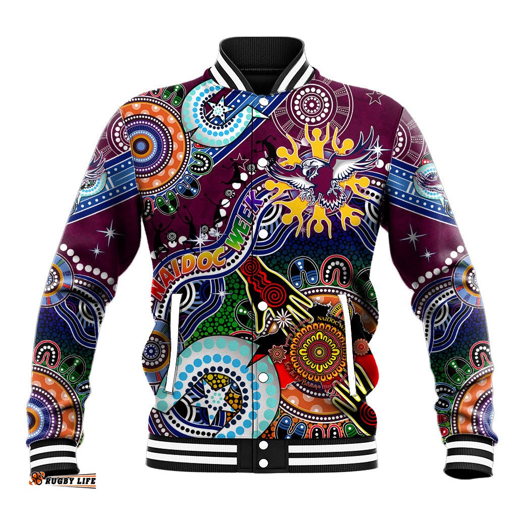 Personalised Eagles NAIDOC Week 2024 Baseball Jacket Australia Aboriginal Dot Painting DT02