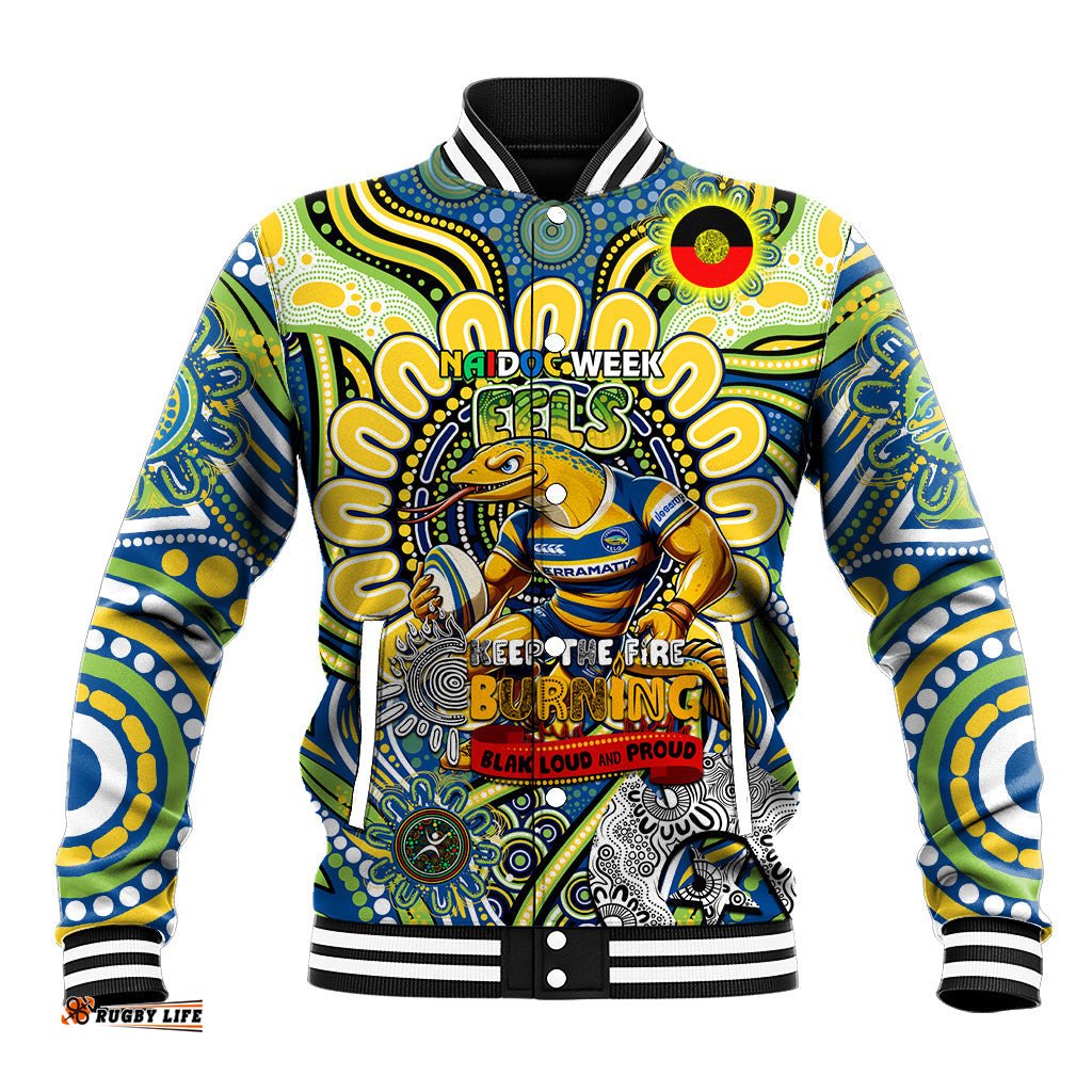 Custom NAIDOC Week 2024 Eels Baseball Jacket Mascot Rugby DT02