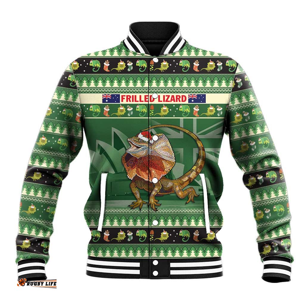 Aussie Frilled Lizard Baseball Jacket Merry Christmas