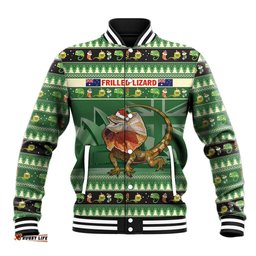Aussie Frilled Lizard Baseball Jacket Merry Christmas
