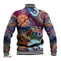 Custom NAIDOC Week 2024 Brisbane Lions Baseball Jacket Australia Aboriginal Dot Painting DT02