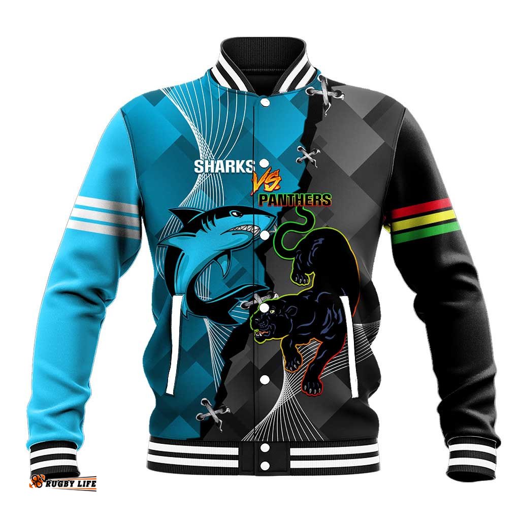 Custom NRL Panthers And Sharks Rugby 2024 Baseball Jacket Go Champions Dynamic Version