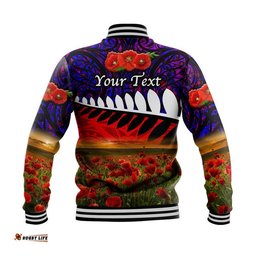 Custom Personalised New Zealand Maori ANZAC Baseball Jacket Poppy Vibes - Purple