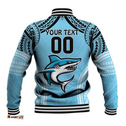 Sharks Rugby Custom Baseball Jacket With Polynesian Style