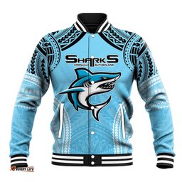 Sharks Rugby Custom Baseball Jacket With Polynesian Style