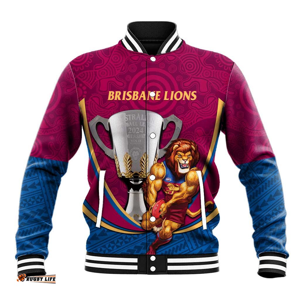 Personalised AFL Brisbane Lions Baseball Jacket 2024 We Are The Champions - Trophy Style