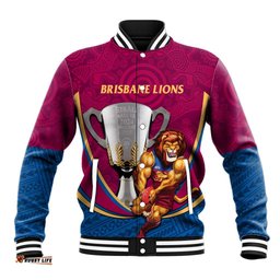 Personalised AFL Brisbane Lions Baseball Jacket 2024 We Are The Champions - Trophy Style
