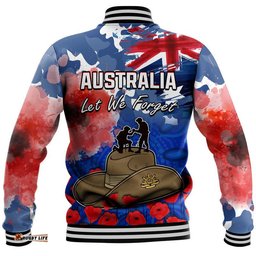 Australia ANZAC Day Baseball Jacket Grunge Australia Flag and Red Poppy