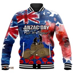 Australia ANZAC Day Baseball Jacket Grunge Australia Flag and Red Poppy