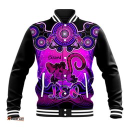 Personalised Australia Leo Lizard Zodiac Baseball Jacket Auz Astrology Aboriginal - Magenta