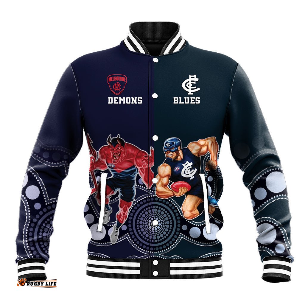 Demons And Blues Football Baseball Jacket Melbourne And Calrton Mascots Aboriginal Art
