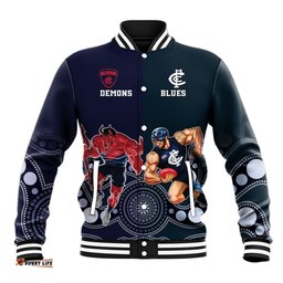 Demons And Blues Football Baseball Jacket Melbourne And Calrton Mascots Aboriginal Art