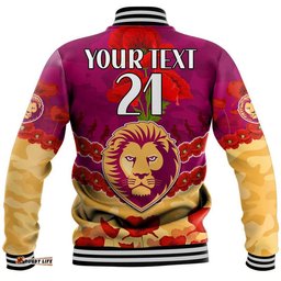 Custom Personalised Brisbane Lions Football ANZAC Baseball Jacket Lest We Forget