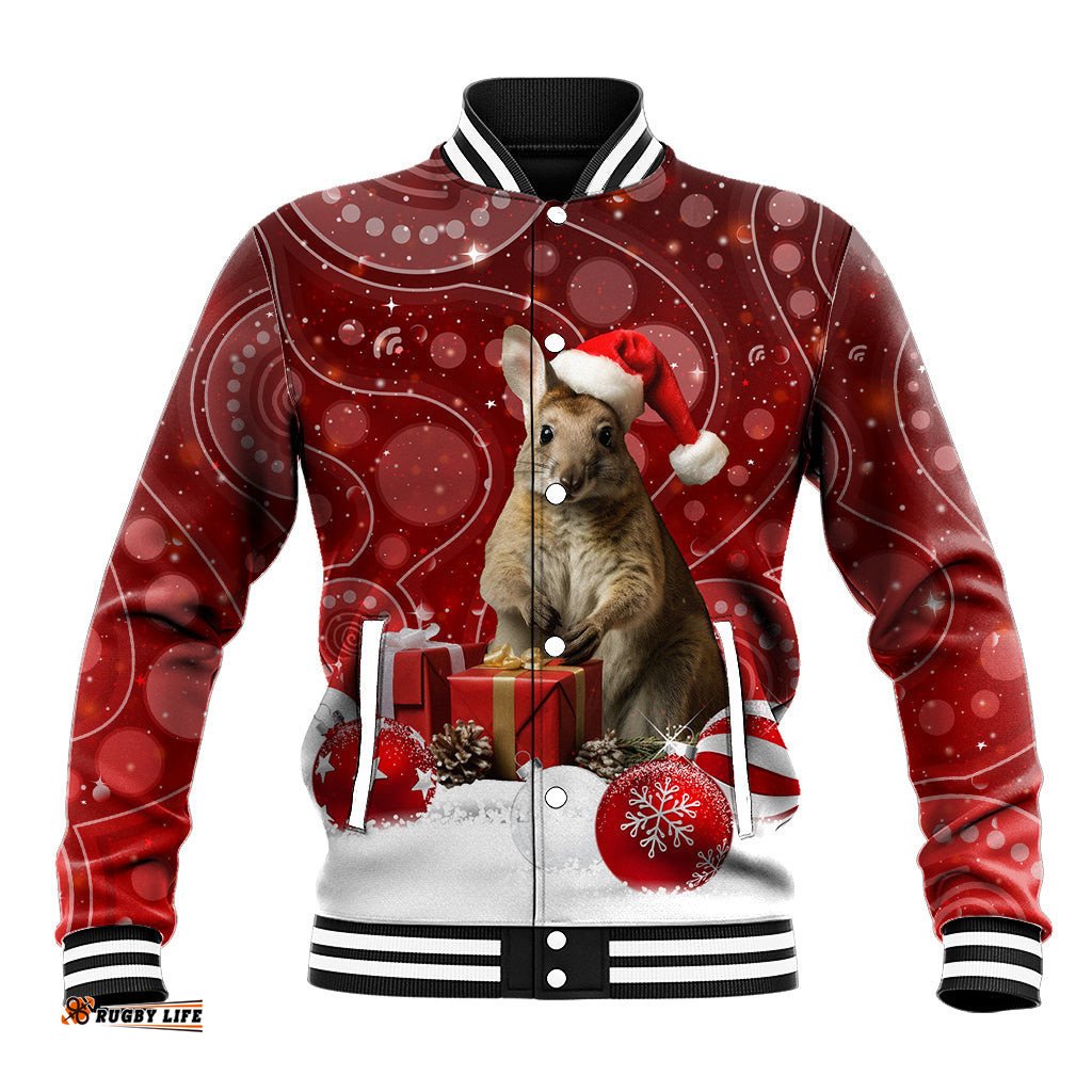 Australia Christmas Wallaby Baseball Jacket Aboriginal Art