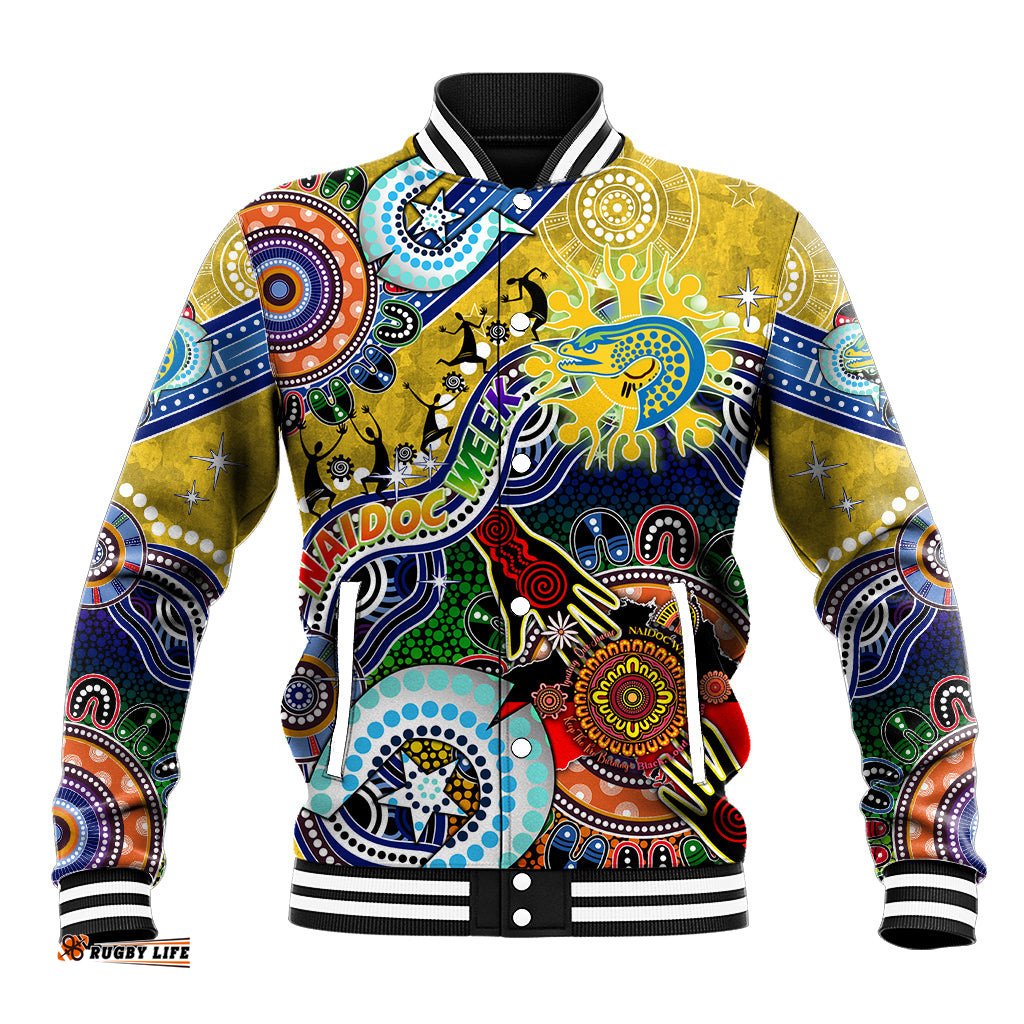 Personalised Eels NAIDOC Week 2024 Baseball Jacket Australia Aboriginal Dot Painting DT02