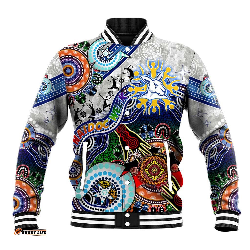 Custom NAIDOC Week 2024 North Melbourne Kangaroos Baseball Jacket Australia Aboriginal Dot Painting DT02