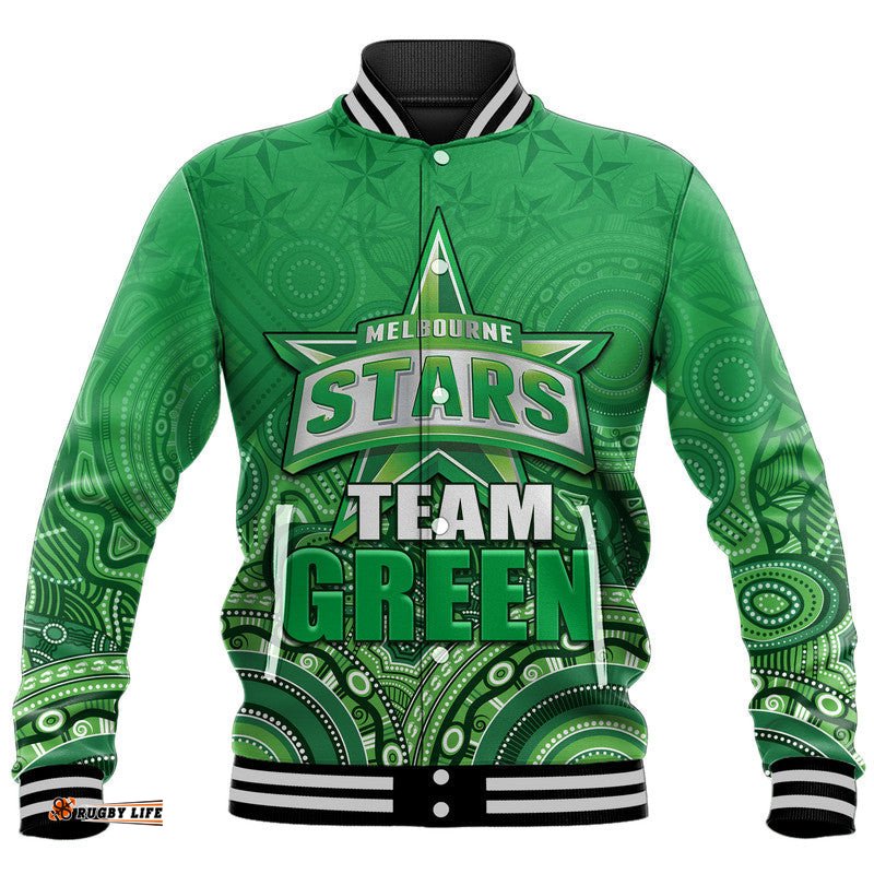 Melbourne Team Green Indigenous Aboriginal Stars Arts Baseball Jacket