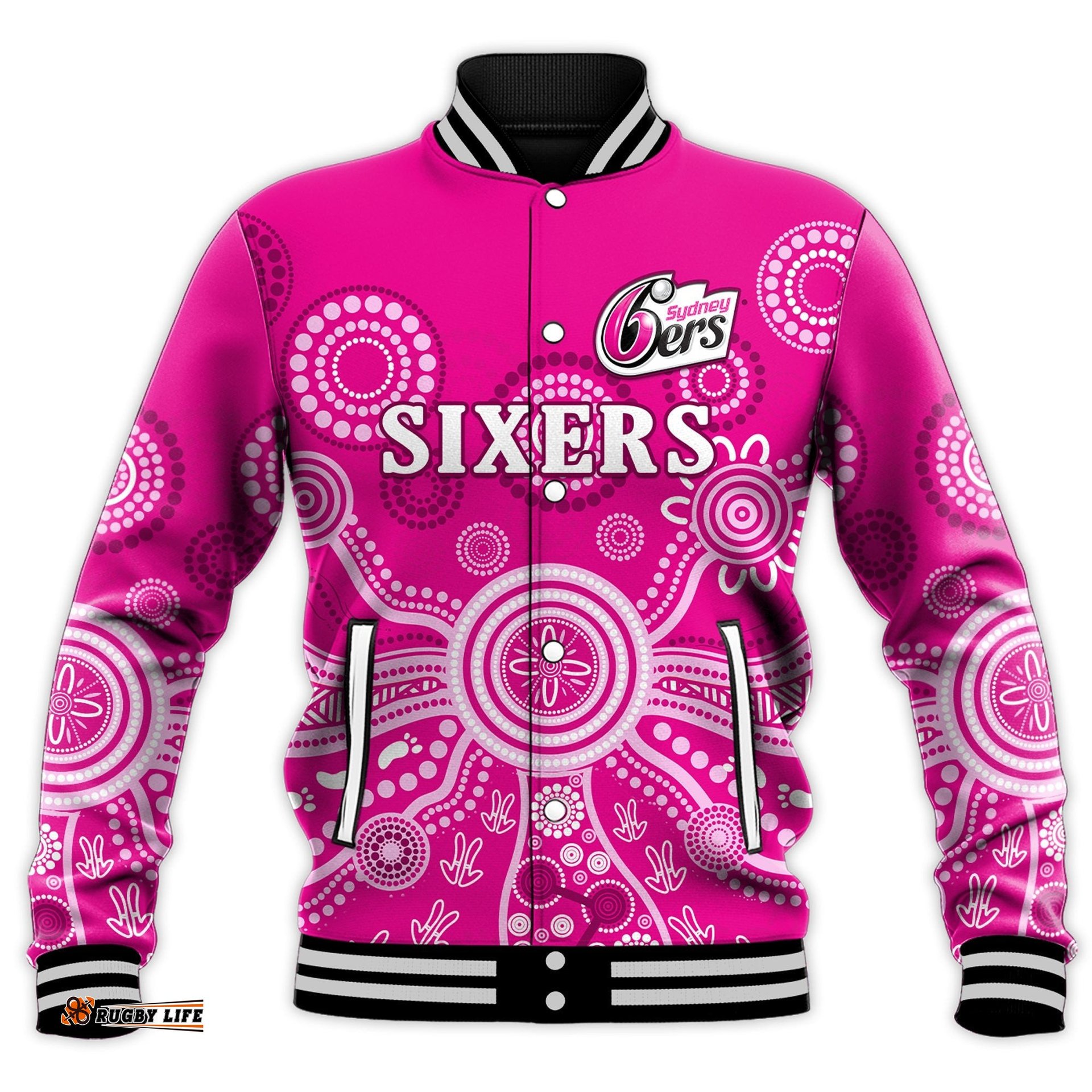 Sydney Sixers Baseball Jacket Cricket Indigenous Australian Art Ver.02