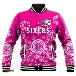 Sydney Sixers Baseball Jacket Cricket Indigenous Australian Art Ver.02
