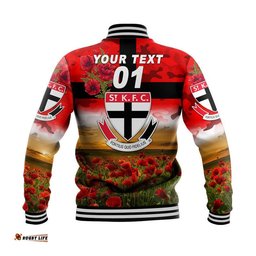 Custom Personalised St Kilda Saints ANZAC Baseball Jacket Poppy Vibes