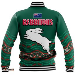 Rabbitohs Australia Day Baseball Jacket Flag Map and Aboriginal Wave