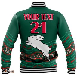 Custom Personalised Rabbitohs Australia Day Baseball Jacket Flag Map and Aboriginal Wave