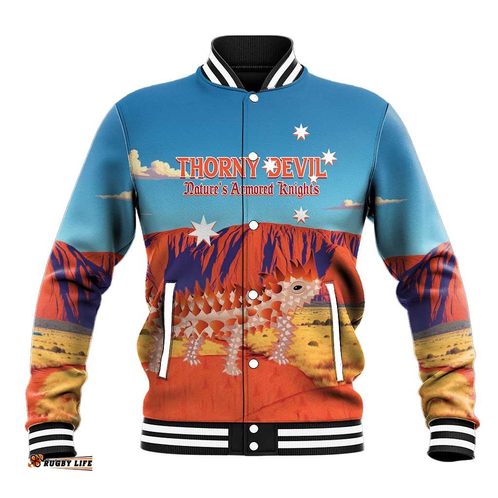 Personalised Australia Thorny Devil Baseball Jacket Nature's Armored Knights - Aussie Uluru