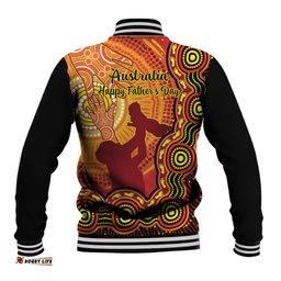 Australia Father Day Baseball Jacket Aussie Best Dad Ever Indigenous Hand Art